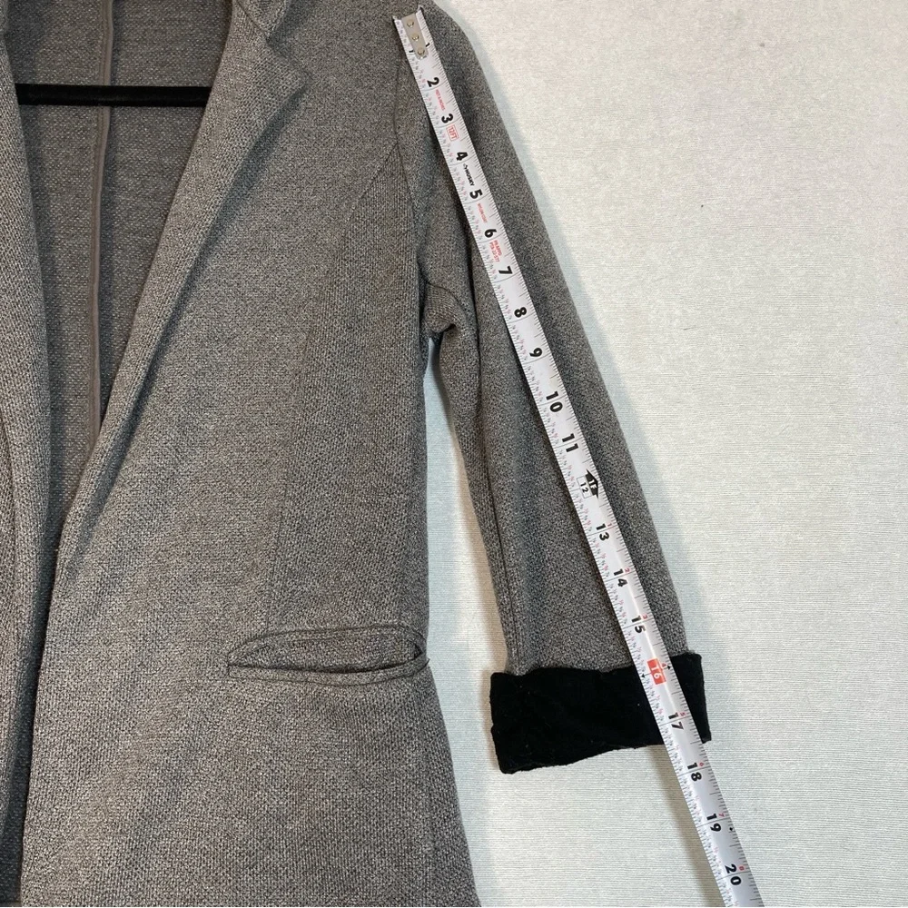Skies Are Blue Asa Knit Blazer Gray Charcoal Open Front 3/4 Sleeves Cuffs Small